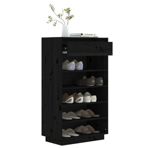 Schuhregal Schwarz Kiefer Massivholz 60x105cm
