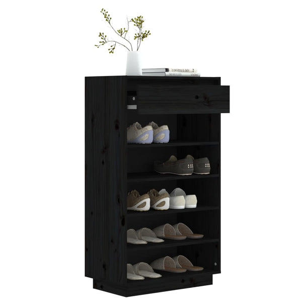 Schuhregal Schwarz Kiefer Massivholz 60x105cm