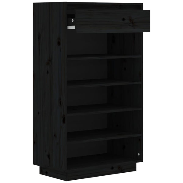Schuhregal Schwarz Kiefer Massivholz 60x105cm
