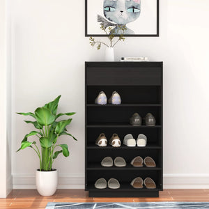 Schuhregal Schwarz Kiefer Massivholz 60x105cm