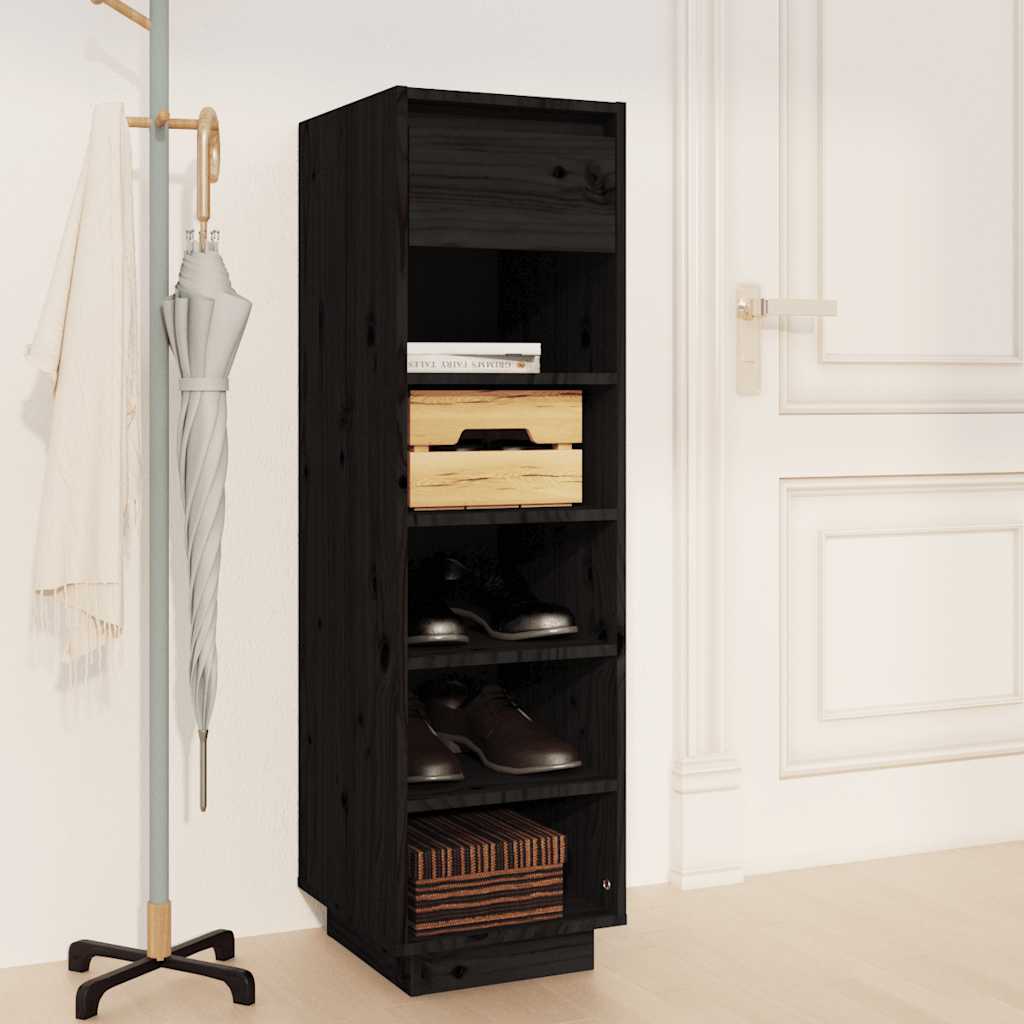 Schuhregal Schwarz Kiefer Massivholz 105 cm