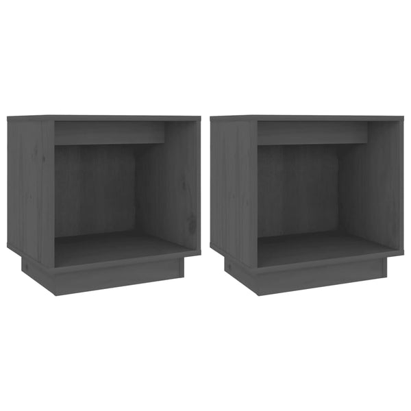Nachttische 2er Set Grau Kiefer Massivholz