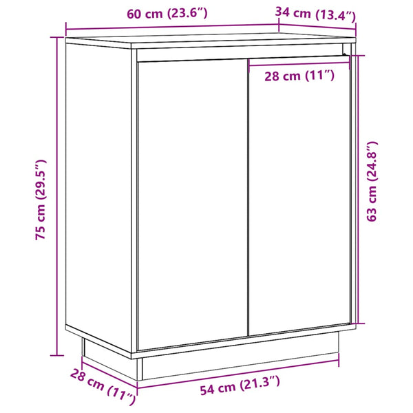 Schwarzes Kiefer Sideboard 60 cm
