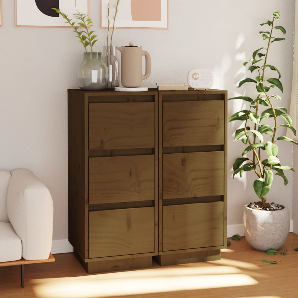 Honigbraune Kiefer Sideboards, 2er-Set