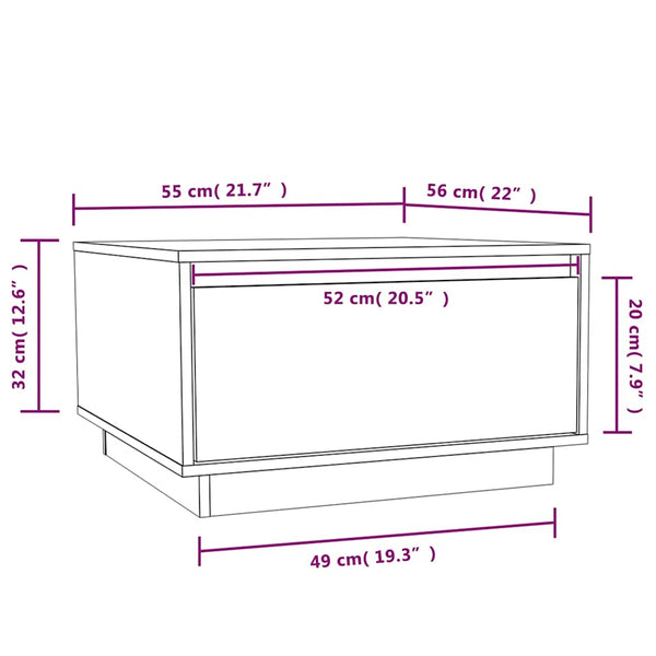Weißer Couchtisch Kiefer Massivholz 55x56 cm