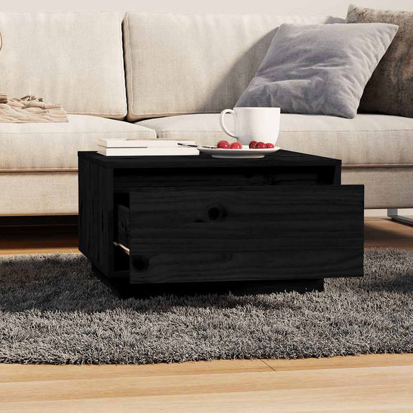 Schwarzer Couchtisch Kiefer Massivholz 55x56 cm
