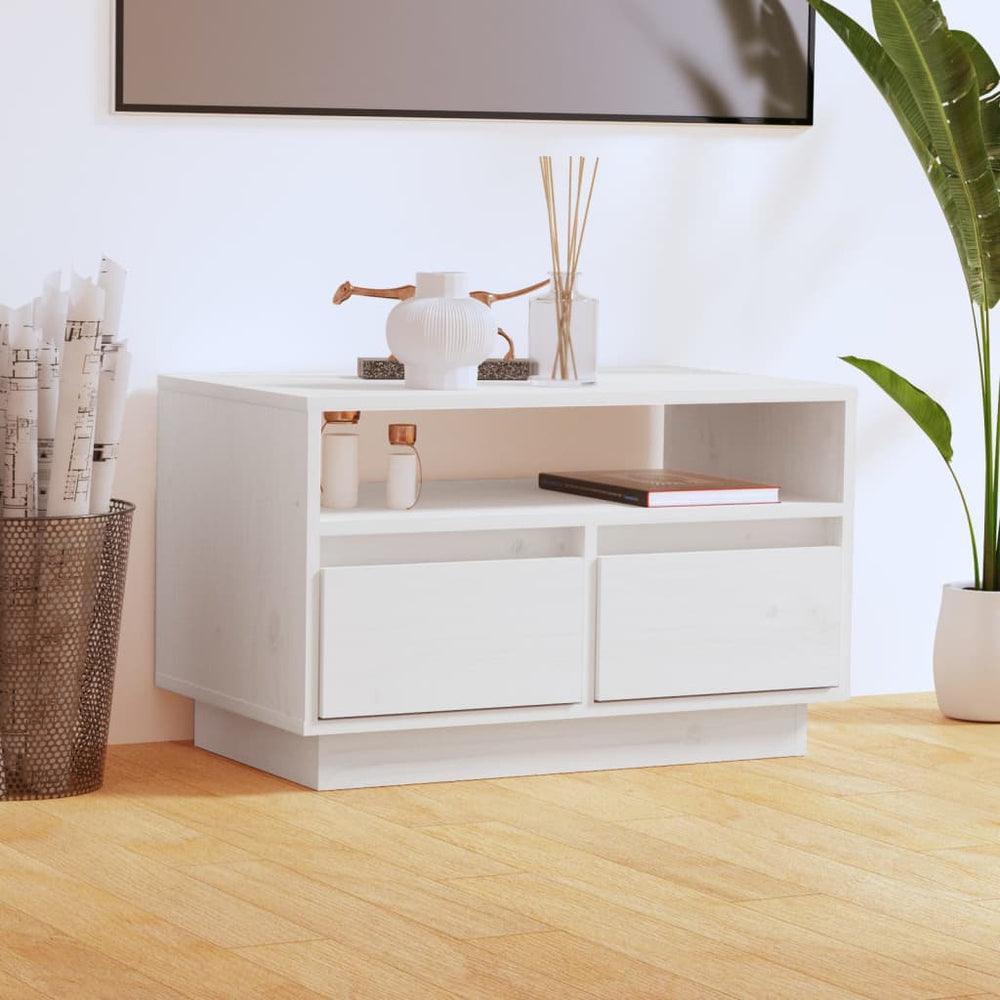 Weißer TV-Schrank Kiefer Massivholz 60 cm