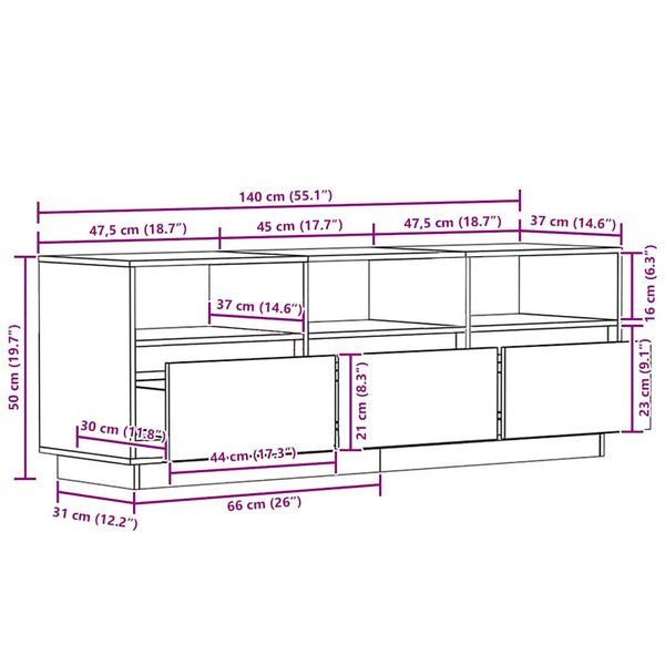 Weißer TV-Schrank 140 cm Kiefer Massivholz