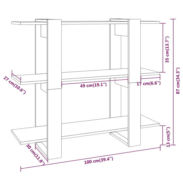 Sonoma Eiche Bücherregal Raumteiler 100x87 cm