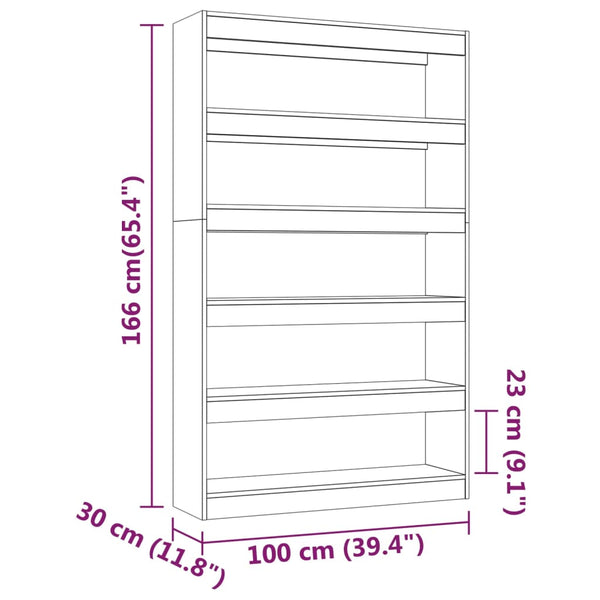Sonoma Eiche Bücherregal Raumteiler 100x30x166 cm