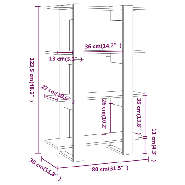 Bücherregal Raumteiler Räuchereiche 80 cm