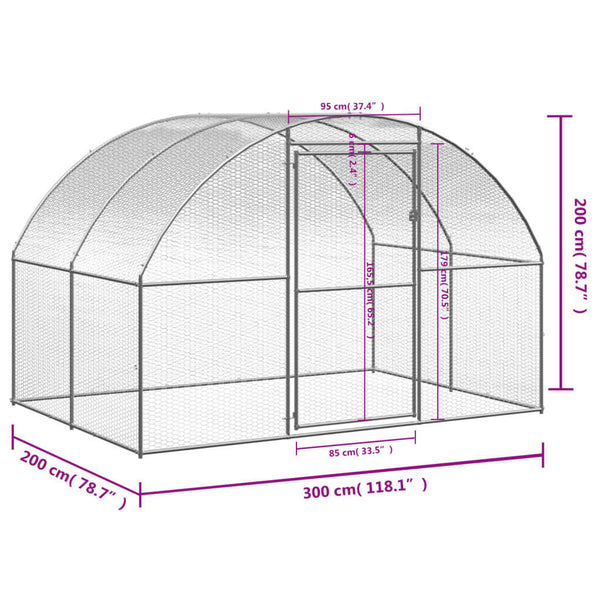 Outdoor-Hühnerstall 3x2x2 m Verzinkter Stahl
