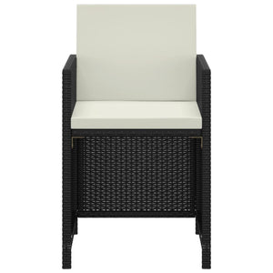 3-tlg. Garten-Essgruppe mit Kissen Poly Rattan Schwarz