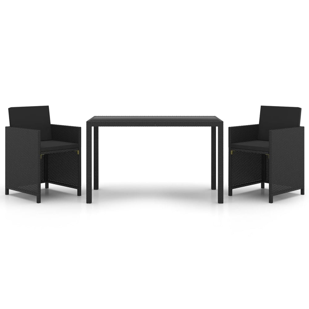 3-tlg. Garten-Essgruppe mit Kissen Poly Rattan Schwarz