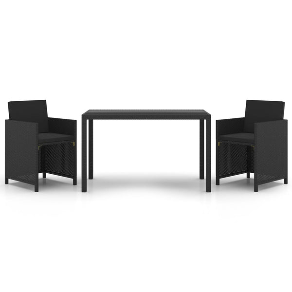 3-tlg. Garten-Essgruppe mit Kissen Poly Rattan Schwarz
