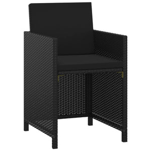 3-tlg. Garten-Essgruppe mit Kissen Poly Rattan Schwarz