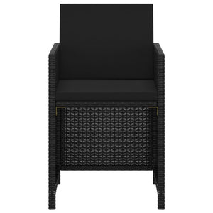 3-tlg. Garten-Essgruppe mit Kissen Poly Rattan Schwarz