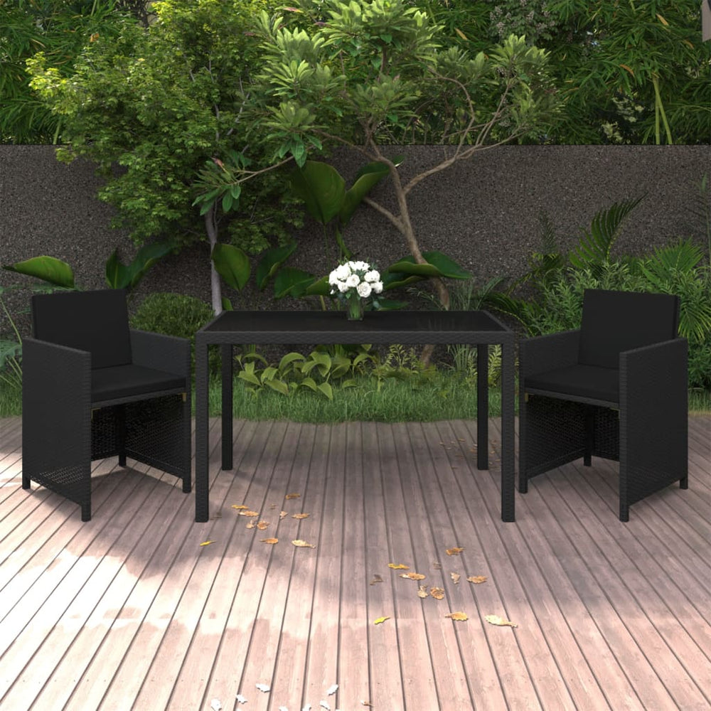 3-tlg. Garten-Essgruppe mit Kissen Poly Rattan Schwarz