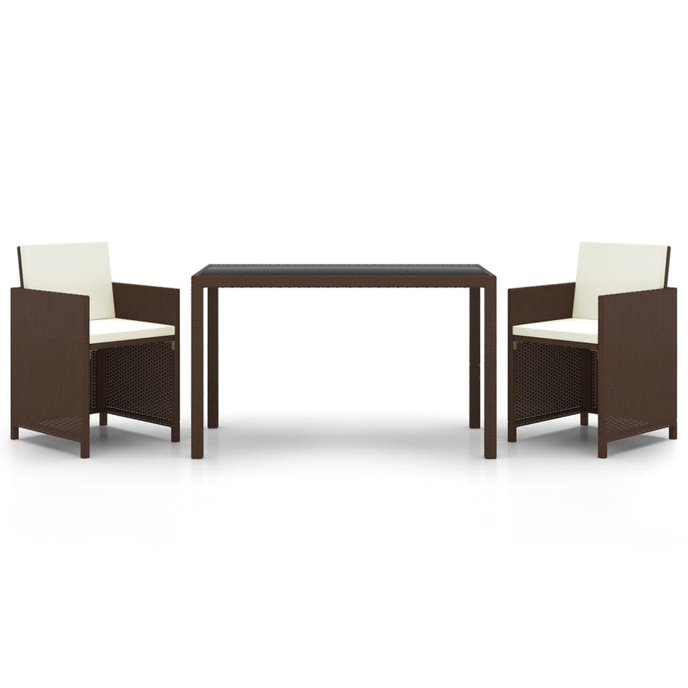 3-tlg. Garten-Essgruppe mit Kissen Poly Rattan Braun
