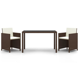 3-tlg. Garten-Essgruppe mit Kissen Poly Rattan Braun