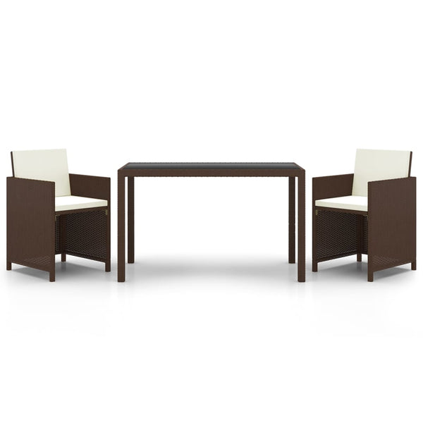 3-tlg. Garten-Essgruppe mit Kissen Poly Rattan Braun