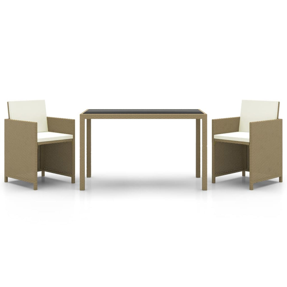 3-tlg. Garten-Essgruppe mit Kissen Poly Rattan Beige