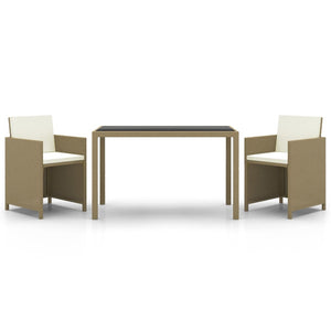 3-tlg. Garten-Essgruppe mit Kissen Poly Rattan Beige