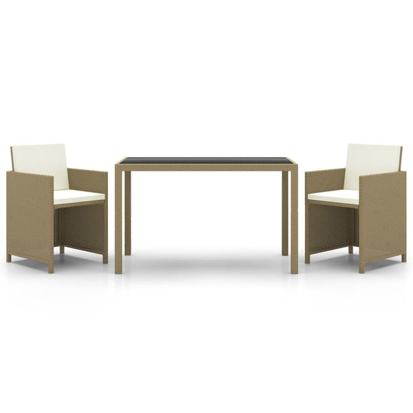 3-tlg. Garten-Essgruppe mit Kissen Poly Rattan Beige
