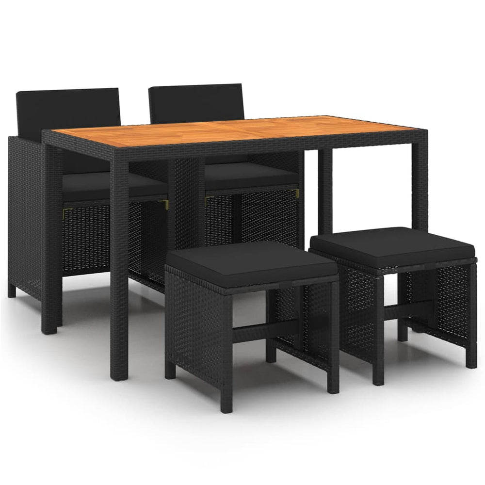 5-tlg. Garten-Essgruppe mit Kissen Poly Rattan Schwarz