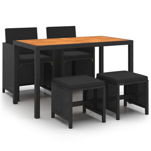 5-tlg. Garten-Essgruppe mit Kissen Poly Rattan Schwarz
