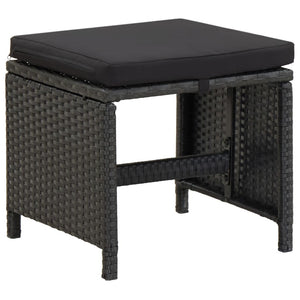 5-tlg. Garten-Essgruppe mit Kissen Poly Rattan Schwarz