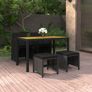 5-tlg. Garten-Essgruppe mit Kissen Poly Rattan Schwarz