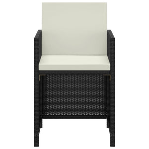3-tlg. Garten-Essgruppe mit Kissen Poly Rattan Schwarz