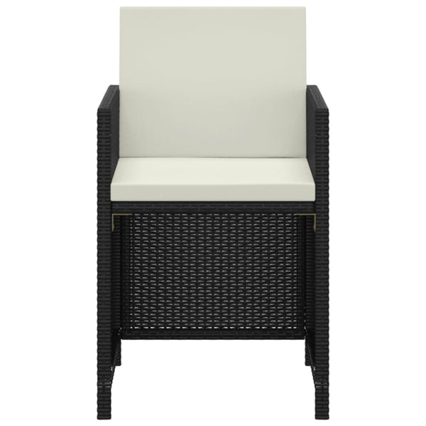 3-tlg. Garten-Essgruppe mit Kissen Poly Rattan Schwarz