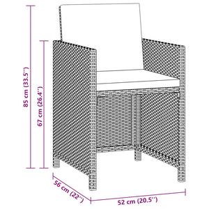 3-tlg. Garten-Essgruppe mit Kissen Poly Rattan Schwarz