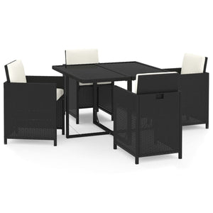 5-tlg. Garten-Essgruppe mit Kissen Poly Rattan Schwarz