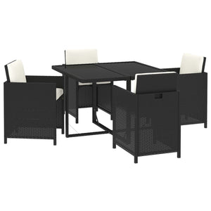 5-tlg. Garten-Essgruppe mit Kissen Poly Rattan Schwarz