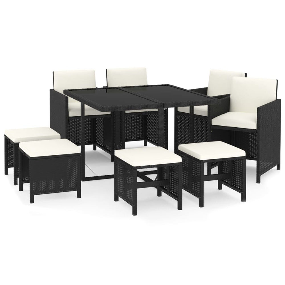 9-tlg. Garten-Essgruppe mit Kissen Poly Rattan Schwarz
