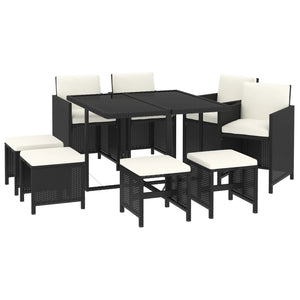 9-tlg. Garten-Essgruppe mit Kissen Poly Rattan Schwarz