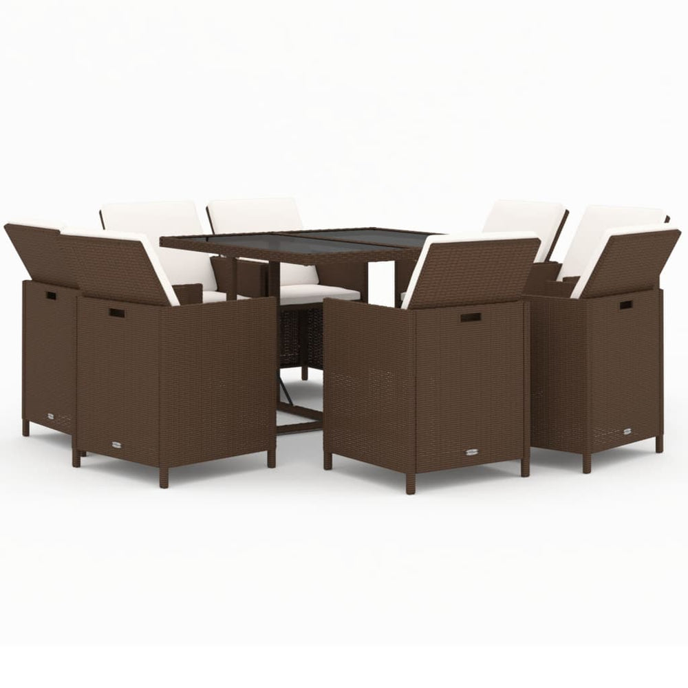 9-tlg. Garten-Essgruppe mit Kissen Poly Rattan Braun