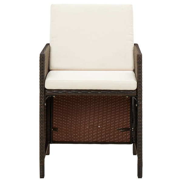 9-tlg. Garten-Essgruppe mit Kissen Poly Rattan Braun