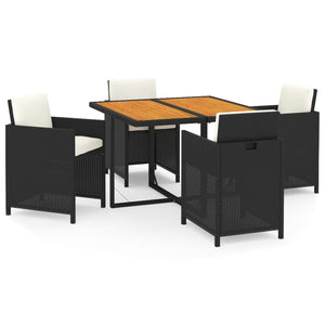 5-tlg. Garten-Essgruppe mit Kissen Poly Rattan Schwarz