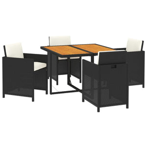 5-tlg. Garten-Essgruppe mit Kissen Poly Rattan Schwarz