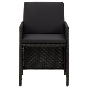 5-tlg. Garten-Essgruppe mit Kissen Poly Rattan Schwarz