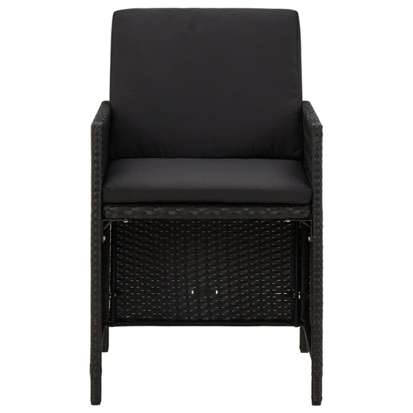 5-tlg. Garten-Essgruppe mit Kissen Poly Rattan Schwarz