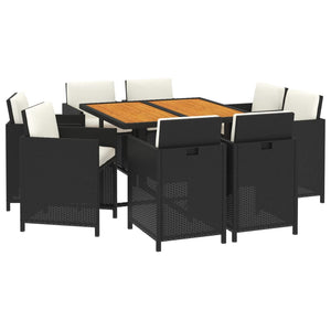 9-tlg. Garten-Essgruppe mit Kissen Poly Rattan Schwarz