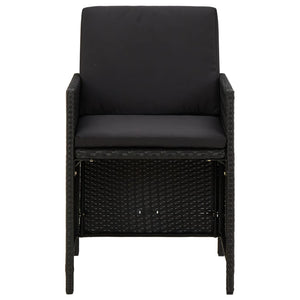 9-tlg. Garten-Essgruppe mit Kissen Poly Rattan Schwarz