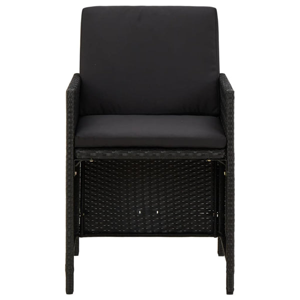 9-tlg. Garten-Essgruppe mit Kissen Poly Rattan Schwarz