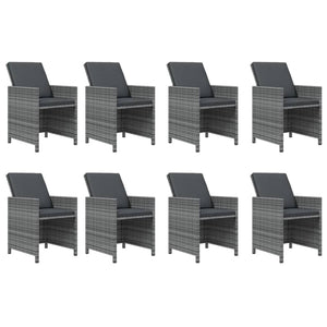9-tlg. Garten-Essgruppe mit Kissen Poly Rattan Grau