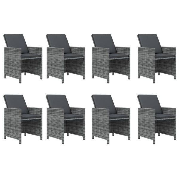 9-tlg. Garten-Essgruppe mit Kissen Poly Rattan Grau